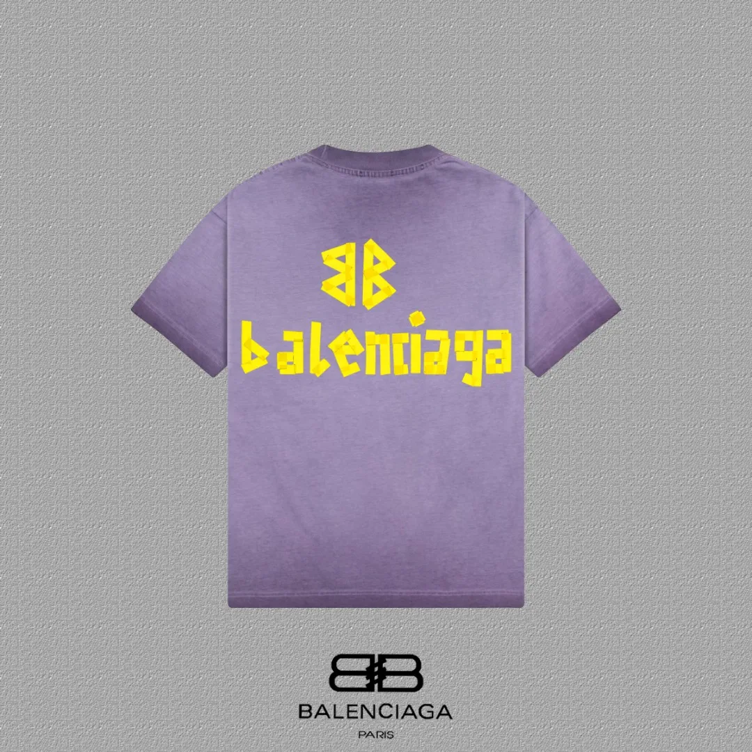 P90✨🔥 [balenciaga] 2026FW Paris Tape Letters Short Sleeve T-Shirt Premium 26s Double Yarn 300g Fabric Washed and sprayed with distressed process Color: Washed Brown Washed Purple Washed Gray Size: S M L XL 2XL